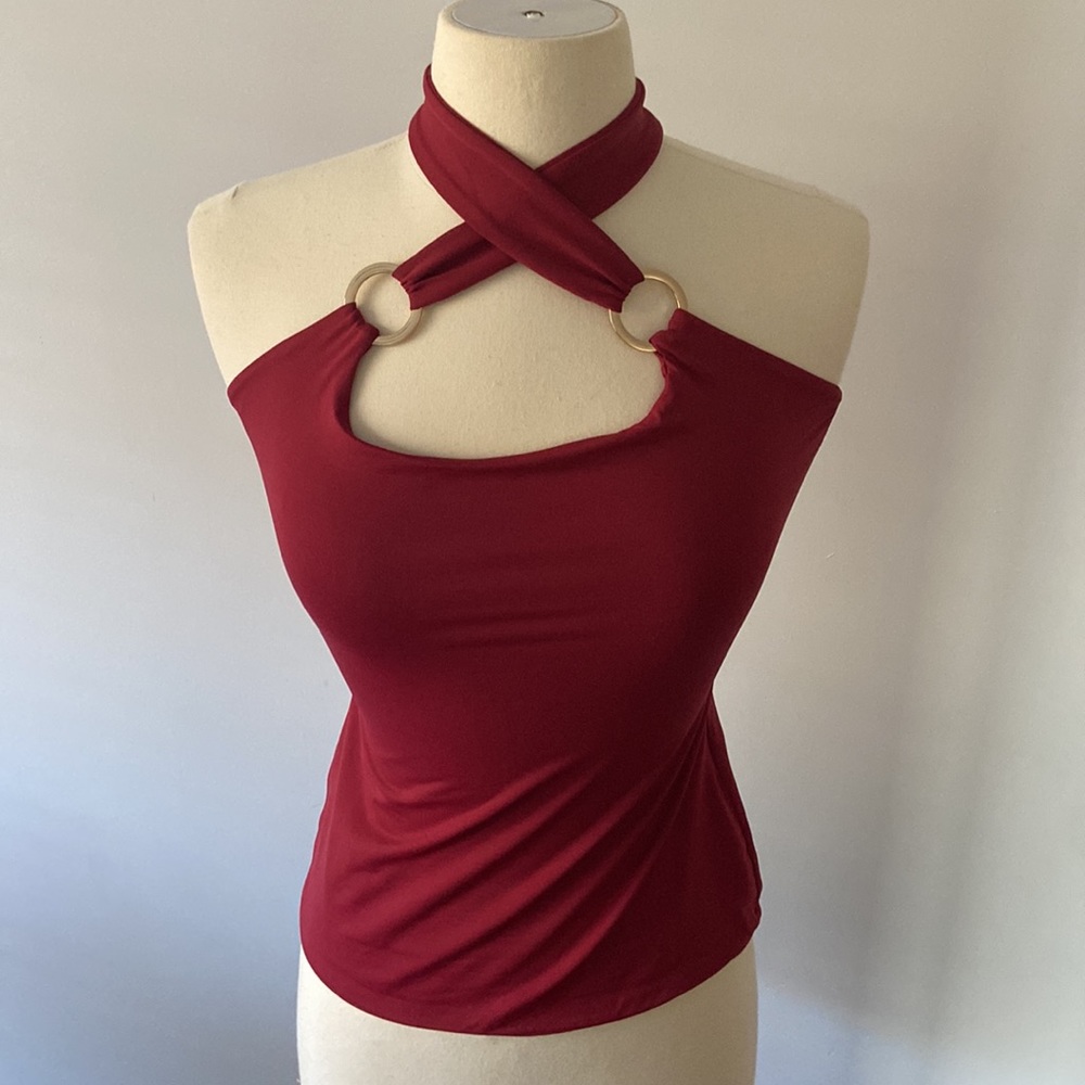 Kookai bodycon rose gold rings tank top burgundy red size 10 kookai size 1 - Picture 4 of 5